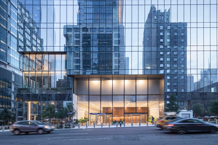 A lobby with large glazed opening
