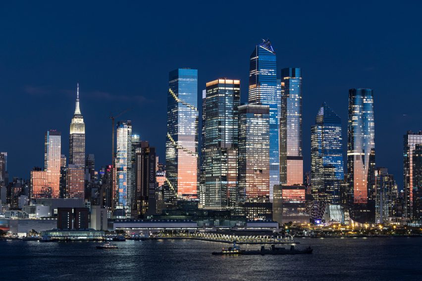 NYC skyline under a purplish sky