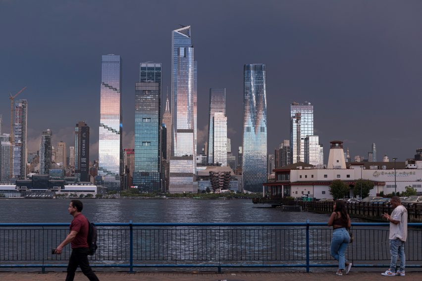 NYC skyline under a purplish sky