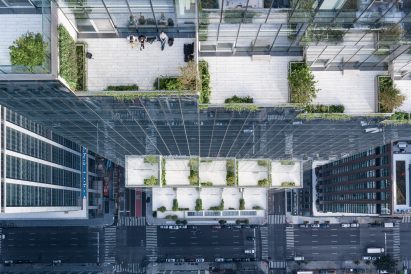 An aerial view of terraces