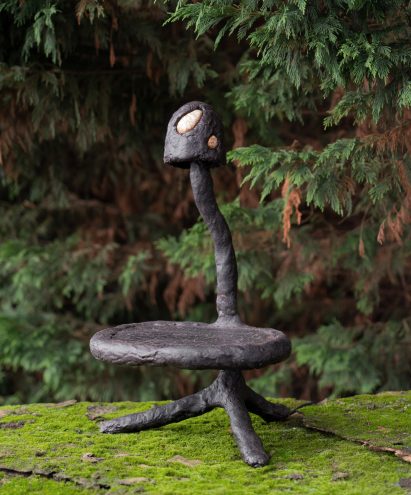 Lamp and shelf made from cellulose and lignin bioplastic for Tree-ism by Basse Stittgen