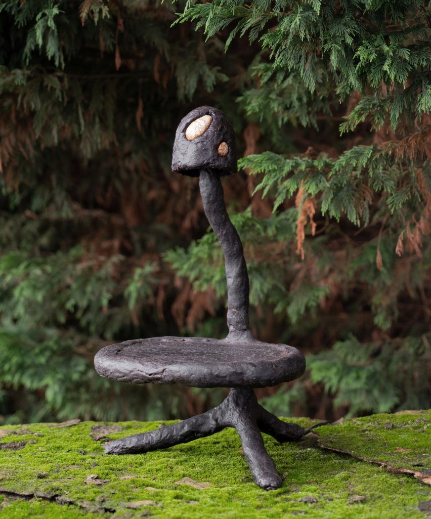 Lamp and shelf made from cellulose and lignin bioplastic for Tree-ism by Basse Stittgen