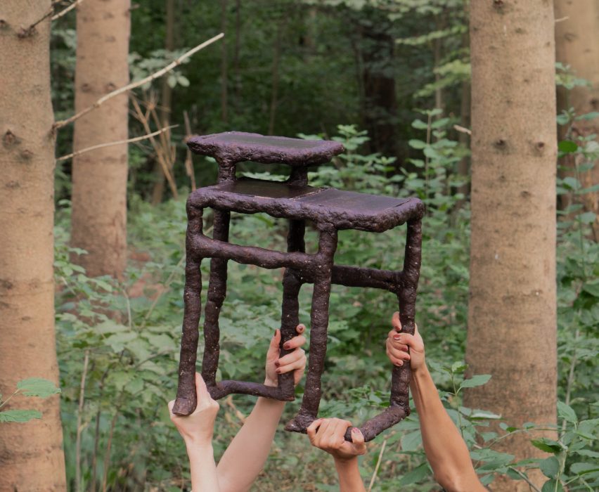 Table made from cellulose and lignin bioplastic for Tree-ism by Basse Stittgen