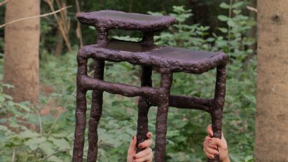 Table made from cellulose and lignin bioplastic for Tree-ism by Basse Stittgen