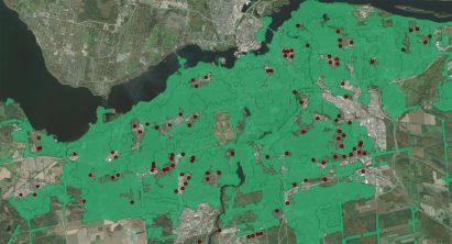 Map of green spaces in an urban environment