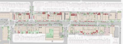 Birds-eye view of a suburban streets