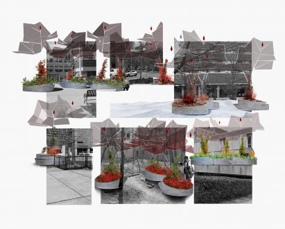 a collage showcasing an exhibition