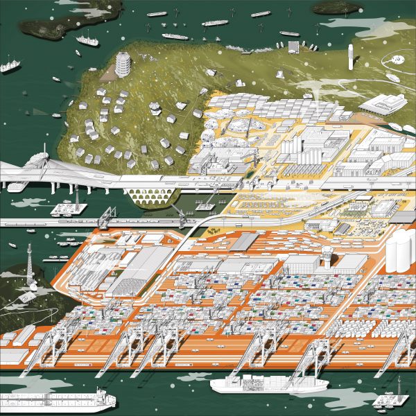 Architectural drawing of Yangshan Port by Annie Zhaocheng Wang