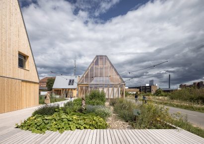 Housing development with wooden buildings