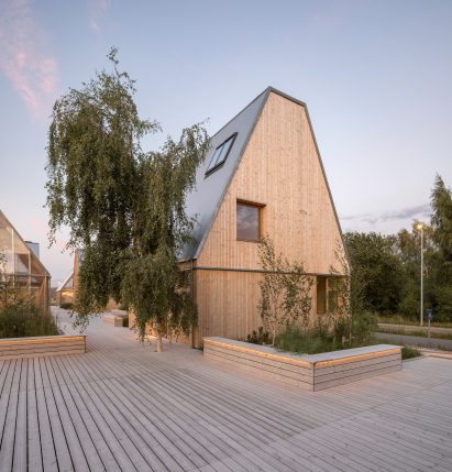 Housing development with wooden buildings