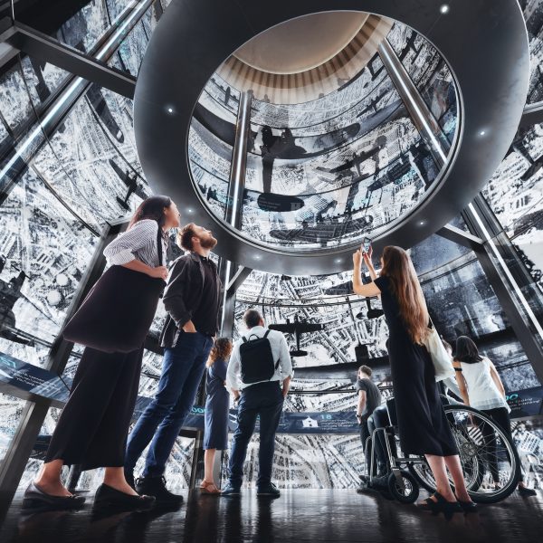 Digital screens at WilkinsonEyre's London tunnel visitor centre transformation