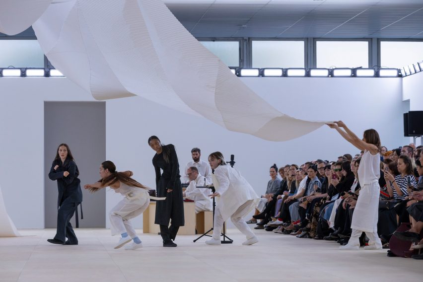 Dancers interacting at Issey Miyake Spring Summer 2024