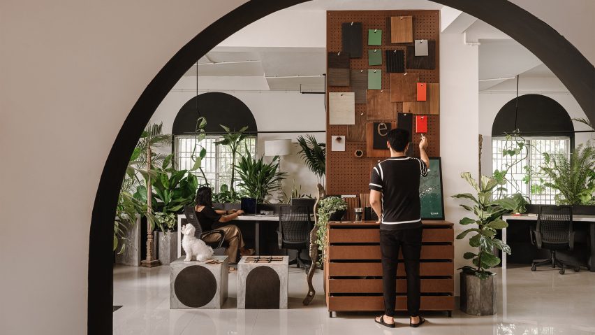Workers of Art office interior in Kerala