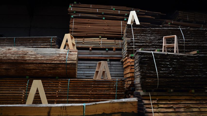 five +52 stools in a timber factory