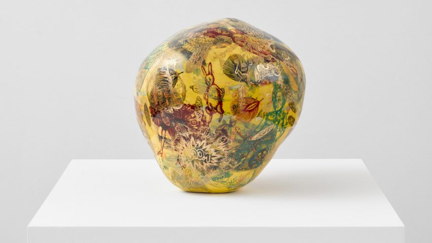 Photo of ceramic art by Grayson Perry