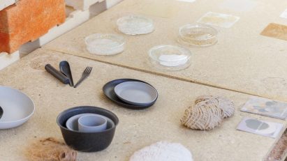 Material samples on display on a table