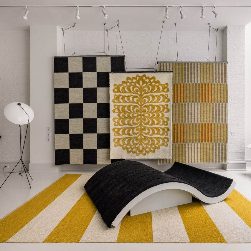 Rugs on display within Kasthall's showroom in New York City