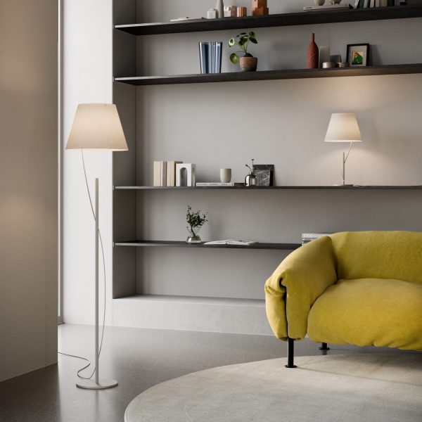 Hover table and floor lamp varieties featured in a living room