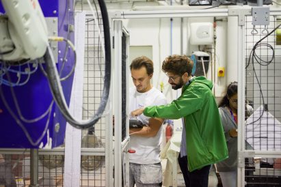 Two students working on a design project