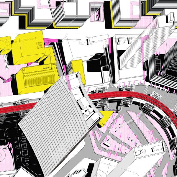 Colourful render of a city plan.