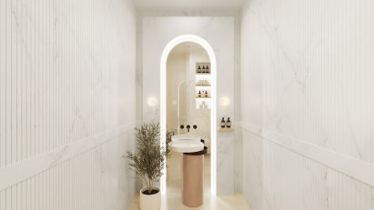 White tiles featured in a bathroom