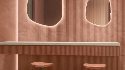 Terracotta tiles featured in a bathroom