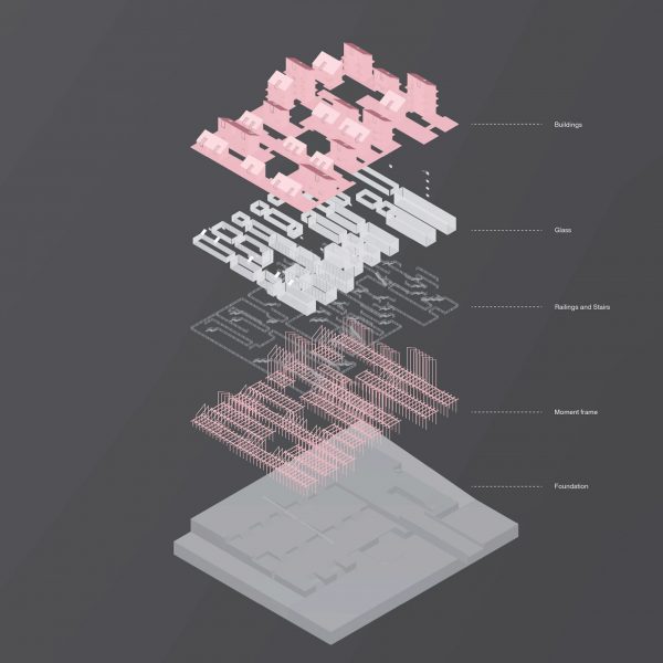 Exploded view of site on grey background