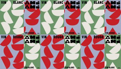 Tonal graphics of red and white wine packaging by Ami Ami