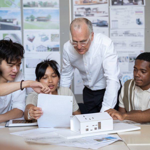 students discussing with their professor at northwestern university
