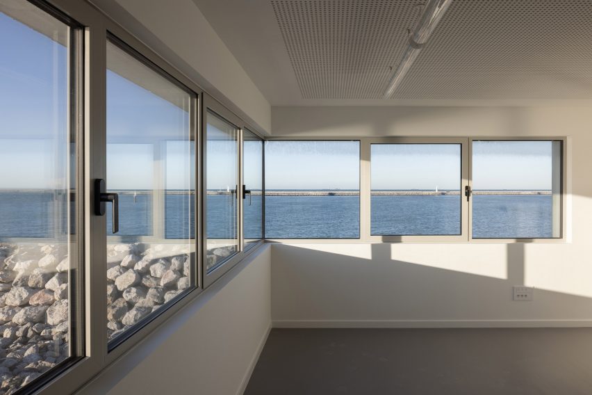 View of the sea from inside Calais' harbour master's office
