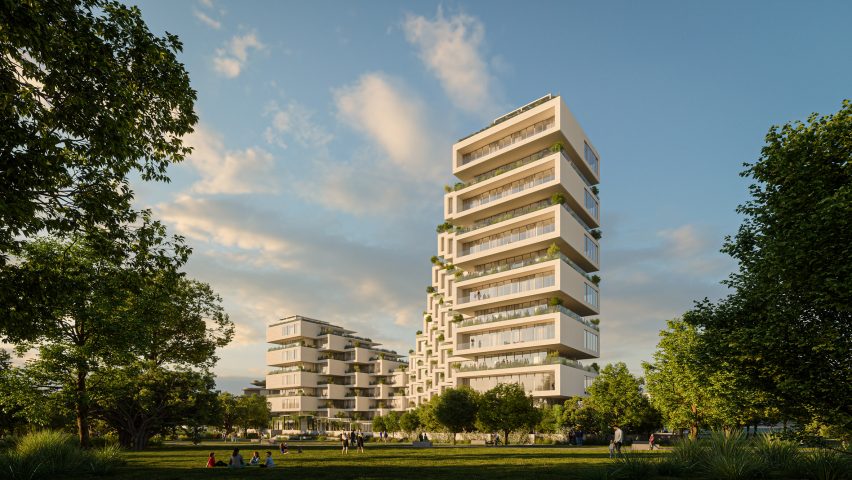 Exterior of the Park Rise housing at Ellinikon in Athens by BIG