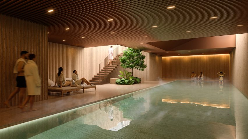 Indoor swimming pool at Park Rise in Athens by BIG