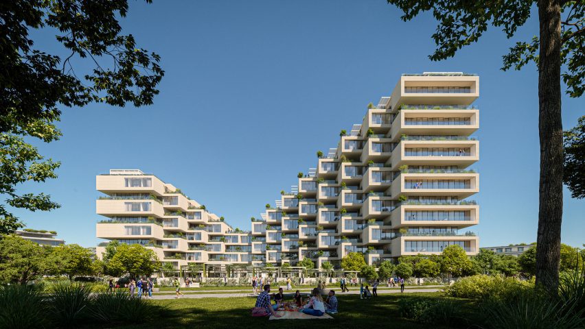 Exterior of the Park Rise housing at Ellinikon in Athens by BIG