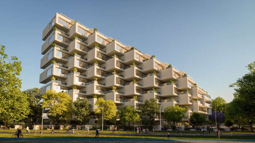 Exterior of Park Rise at Ellinikon in Athens by BIG