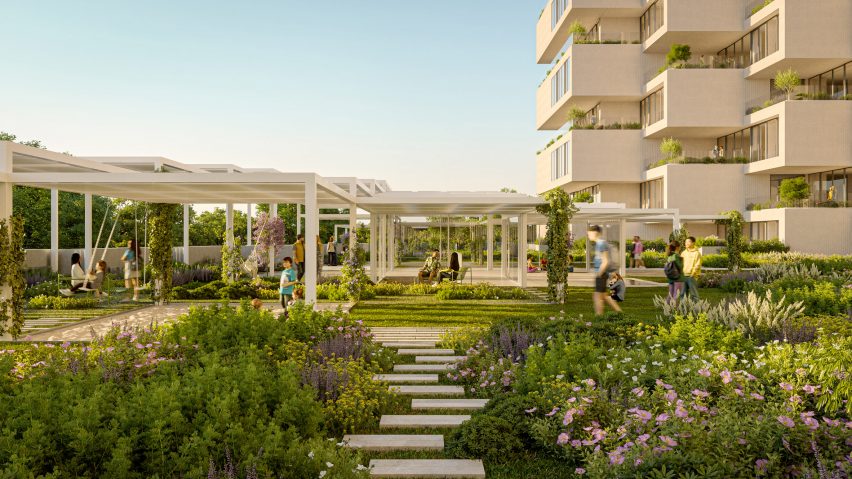 Gardens at Park Rise housing at Ellinikon in Athens by BIG