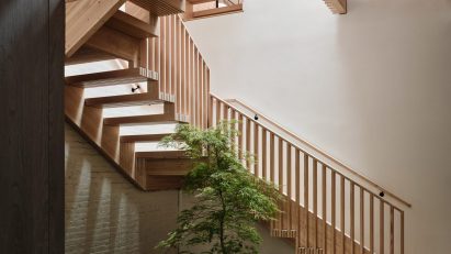 Wooden staircase in Brooklyn home
