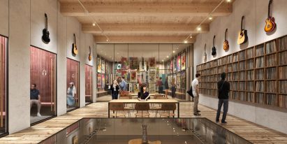 A rendering of a gallery space in the Bruce Springsteen museum