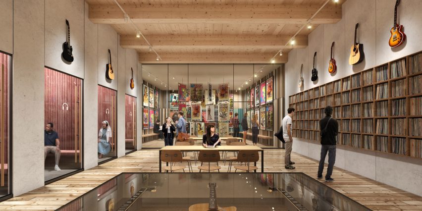 A rendering of a gallery space in the Bruce Springsteen museum