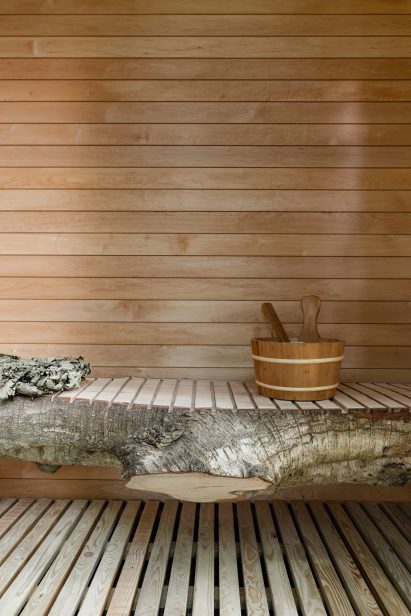 Wood-lined interior of Built Works' sauna