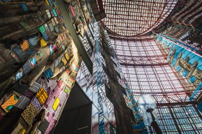 Ibrahim Mahama tapestries in Chicago's Thompson Center