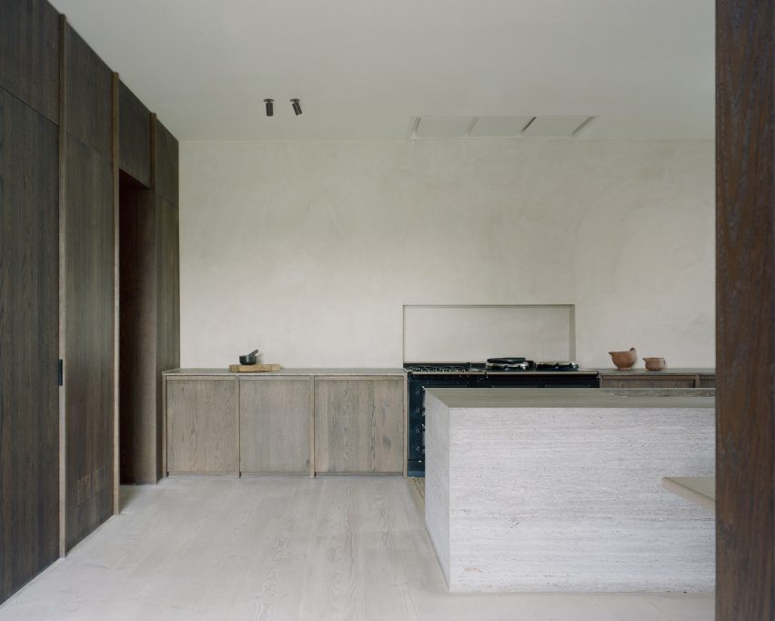 Travertine kitchen island in Camden Workshop by McLaren Excell