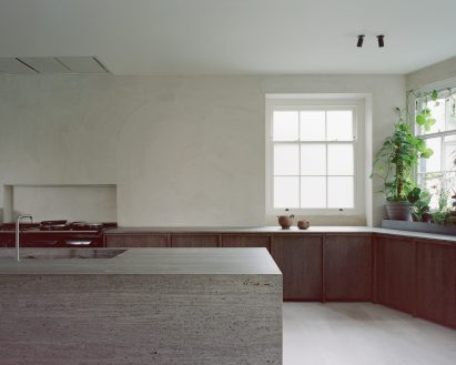 Travertine kitchen island