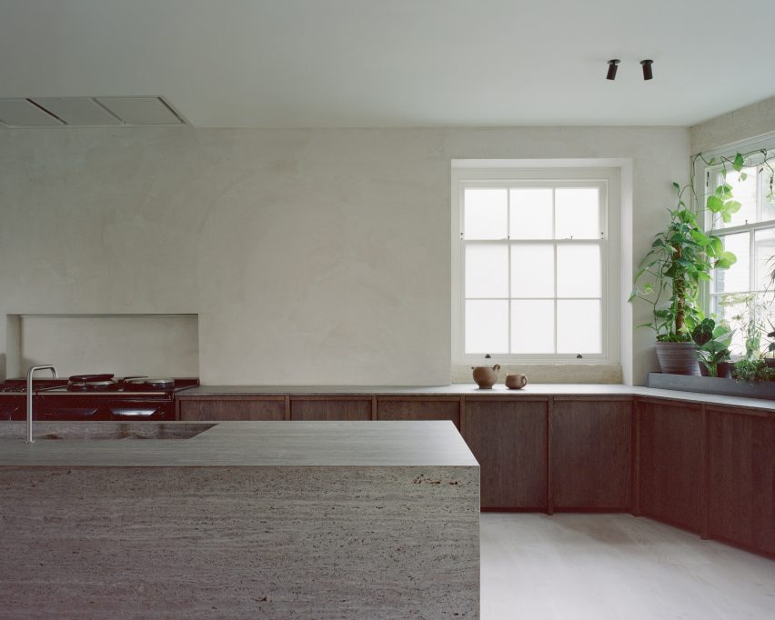 Travertine kitchen island in Camden Workshop by McLaren Excell