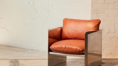Metal chair with leather cushions