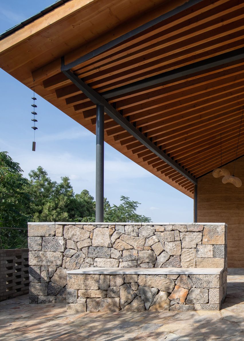 Overhanding timber roof