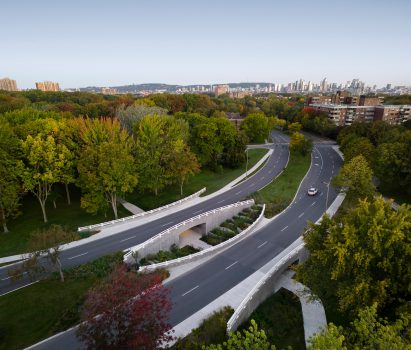 Bridge in Montreal with city in the background