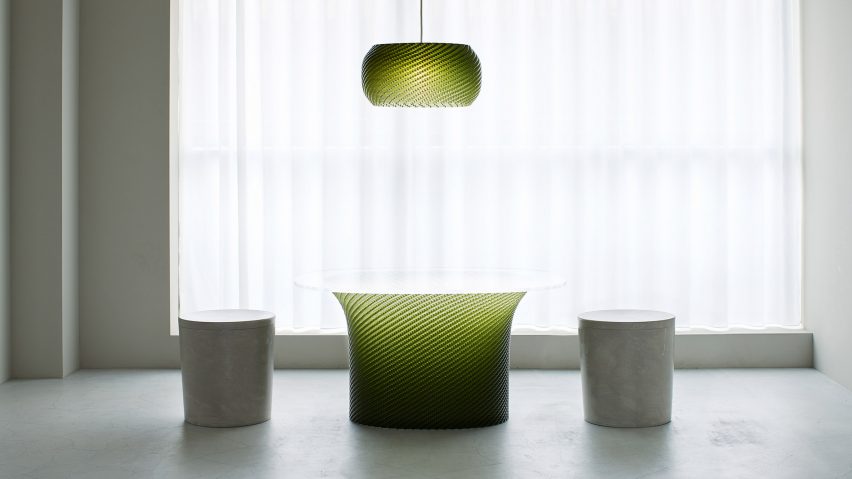 Green furniture and lampshade at Designart Tokyo
