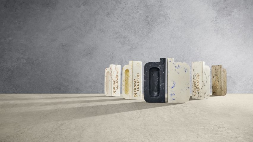 Riccardo Cavaciocchi and Chris Cooke create paper marble trophies for Dezeen Awards 2023