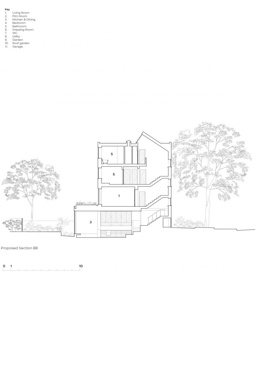 Proposed Section BB Brutalist Chelsea townhouse by Pricegore