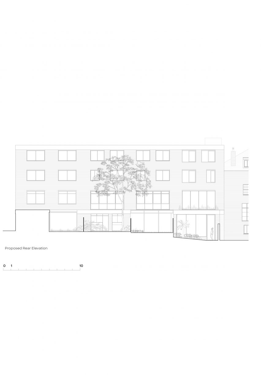 Proposed rear elevation Brutalist Chelsea townhouse by Pricegore
